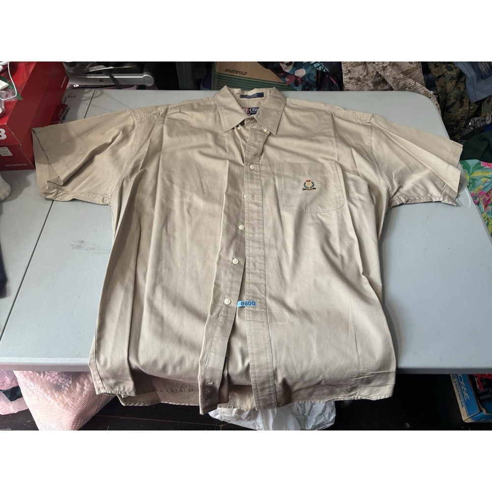Chaps Ralph Lauren Button Down Shirt Mens XL Classic Fit Tan Beige Short Sleeve